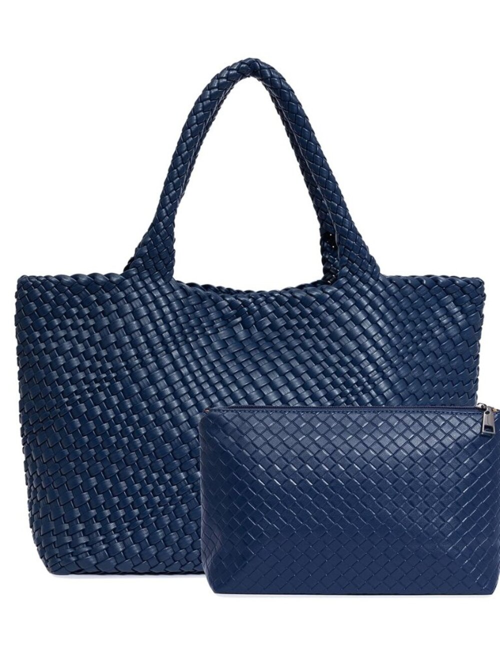 Vegan Leather Woven Tote Handbag for Women, Woven Shoulder Bag with Pouch, Beach
